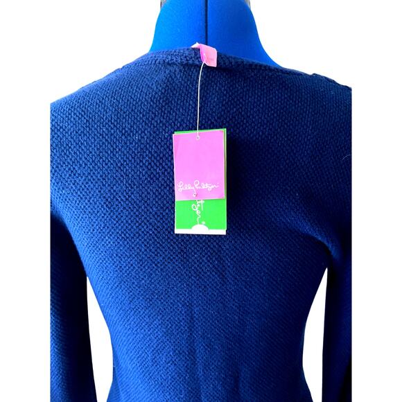 Lilly Pulitzer Wool Blend Navy Scoop Neck Crochet Sweater Women's Size S - Picture 2 of 6